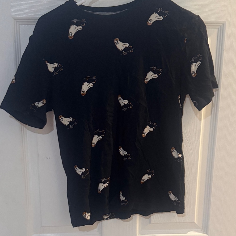 Old Navy boys  Black Tee with White and Orange Graphics